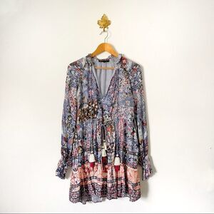Anthropologie Hemant & Nandita Blue Floral Mini dress size XS